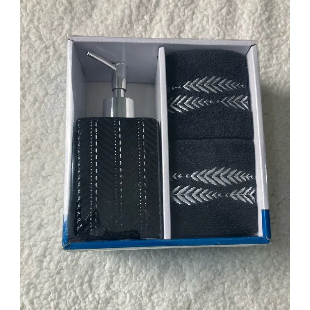 Modern Black Lotion Pump & Finger Towels Set – Stylish Bathroom Upgrade